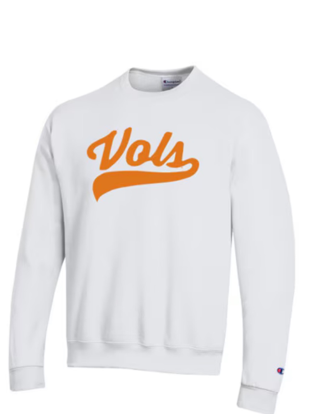 Champion White Crewneck Sweatshirt with Orange 'Vols' Script, Size Large